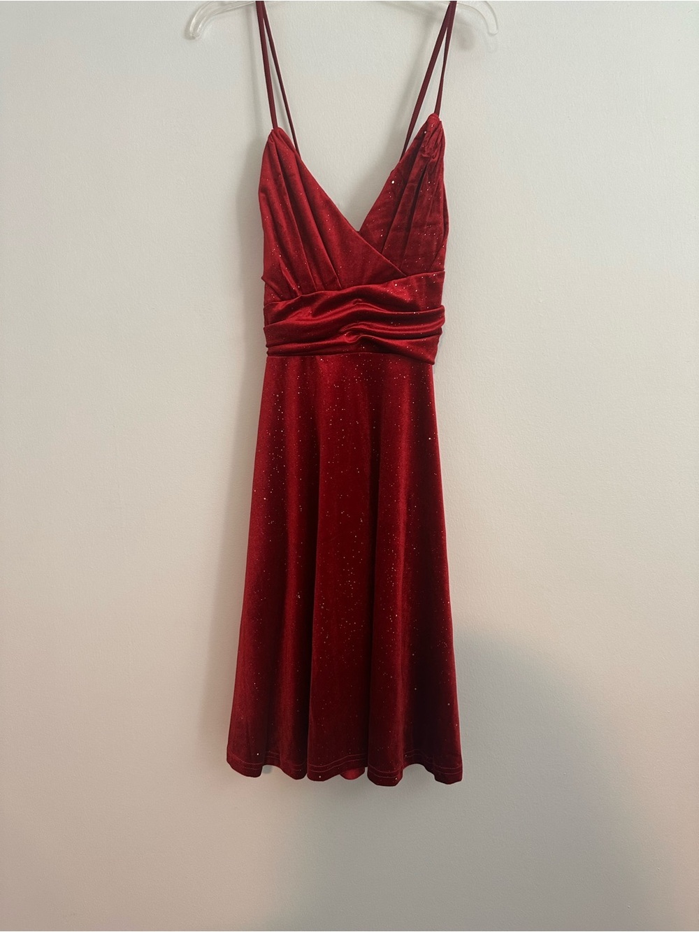 d&m red sparkly velvet dress